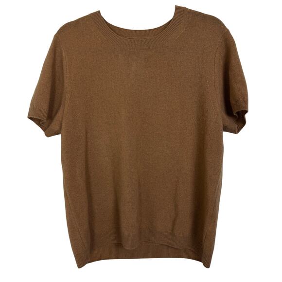 Quince Womens 100% Mongolian Cashmere Short Sleeve Sweater Size XL Camel Tee - Picture 1 of 6